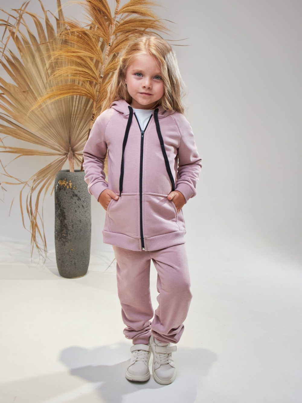 328-ПУ. Костюм детский  на молнии, пудра хлопок 65%, 35% ПЭ, 3-х нитка без начеса 80,86,92