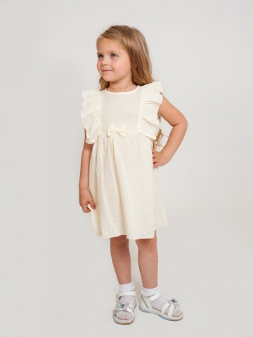 Купить 322-СЛ. Платье из муслина детское, хлопок 100% сливочный, р. 98,104,110,116 в Стерлитамаке