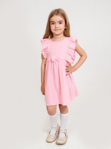 Купить 322-Р. Платье из муслина детское, хлопок 100% розовый, р. 74,80,86,92 в Стерлитамаке