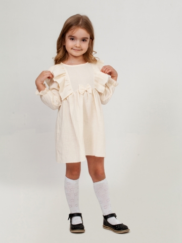 Купить 321-СЛ. Платье из муслина детское, хлопок 100% сливочный, р. 98,104,110,116 в Стерлитамаке