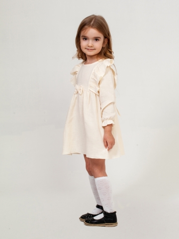Купить 321-СЛ. Платье из муслина детское, хлопок 100% сливочный, р. 74,80,86,92 в Стерлитамаке