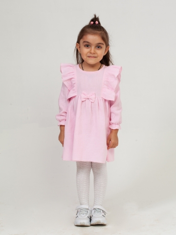 Купить 321-Р. Платье из муслина детское, хлопок 100% розовый, р. 98,104,110,116 в Стерлитамаке