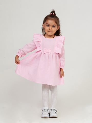 Купить 321-Р. Платье из муслина детское, хлопок 100% розовый, р. 74,80,86,92 в Стерлитамаке